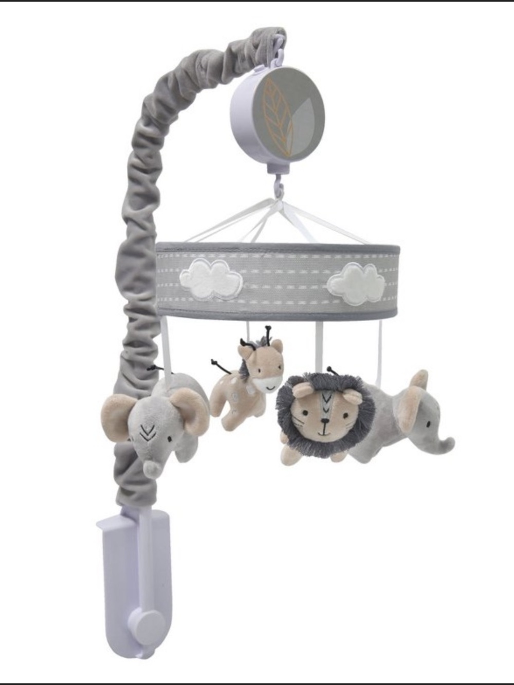 Lambs & Ivy Jungle Safari Musical Baby Crib Mobile - Gray, Beige, White, Animals